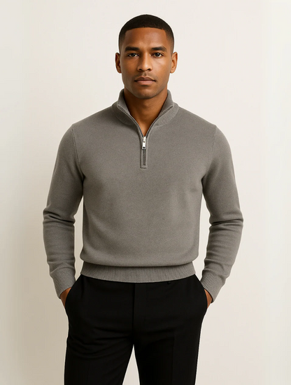Classic Navy Blue Mens Half Zip Sweater
