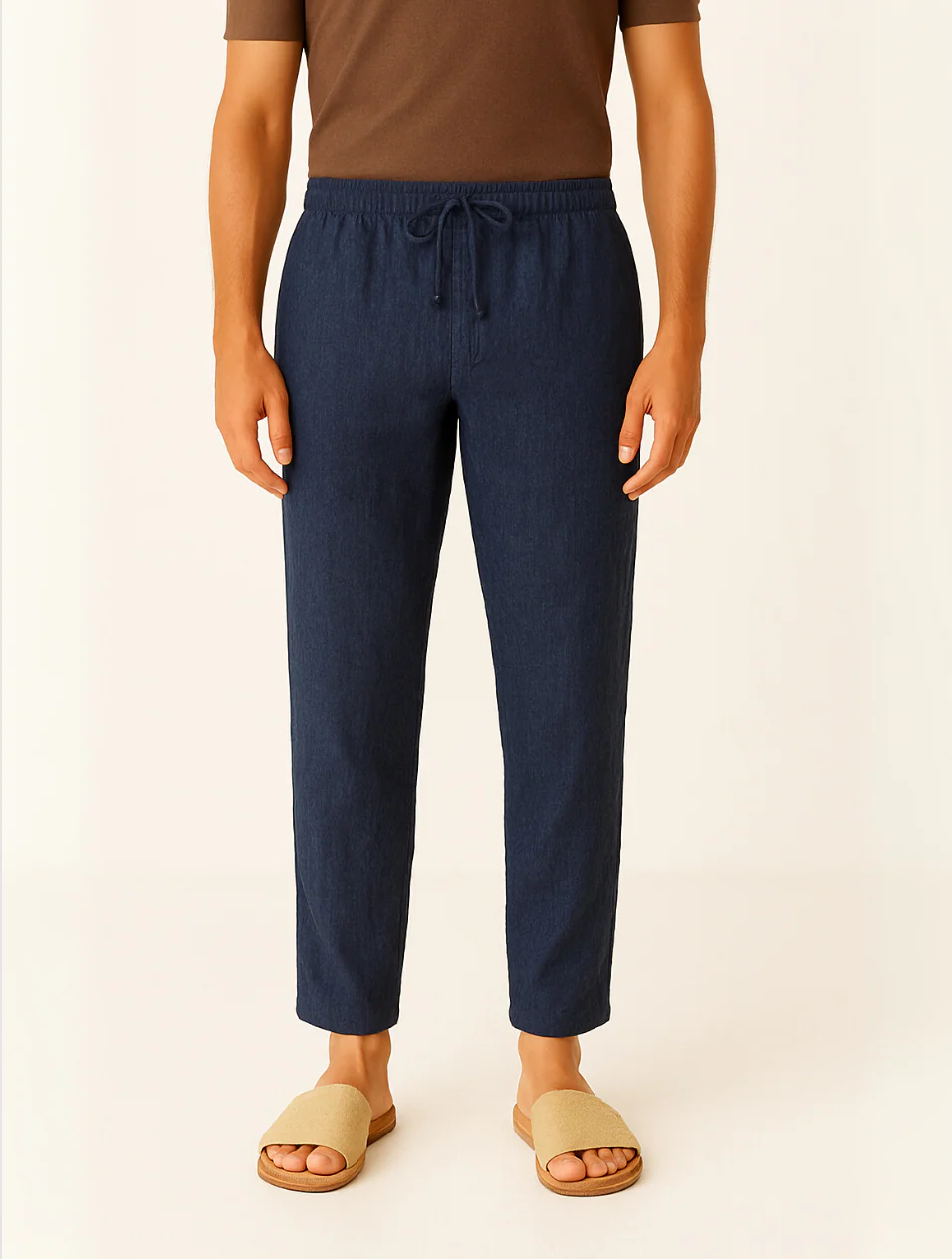 Classic Light Brown Linen Mens Pants