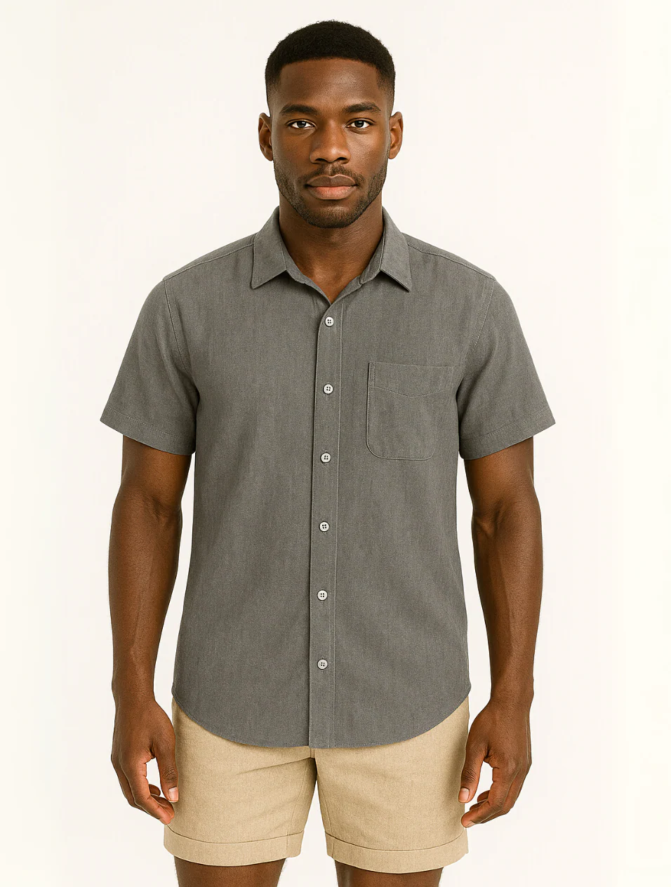 Timeless White Linen Mens Short Sleeve Dress Shirt