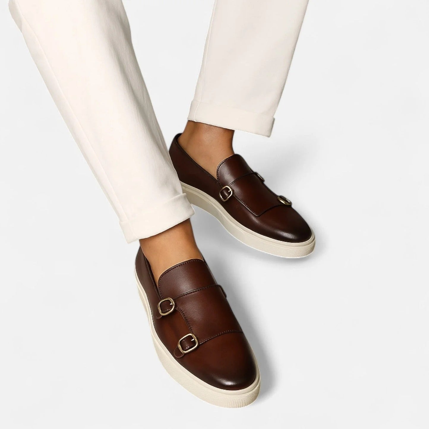 Classic Double Buckle Leather Loafers for Men