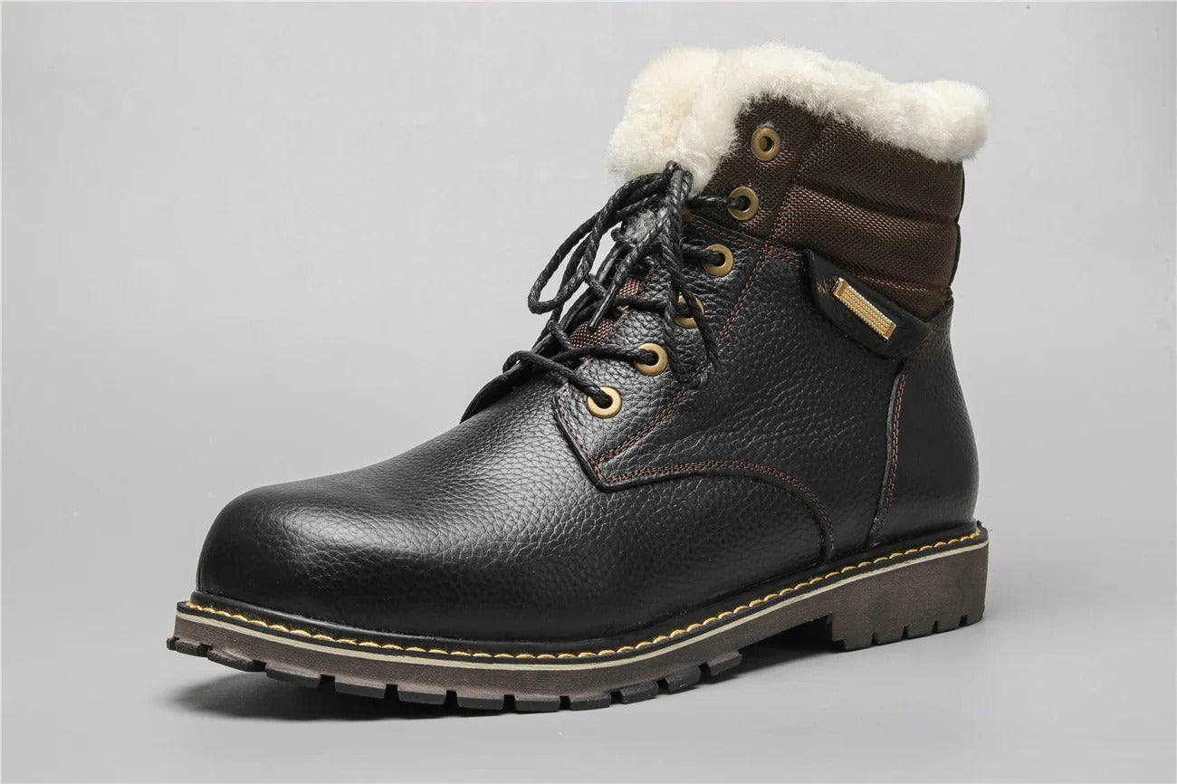 Insulated Black Leather Boots Men
