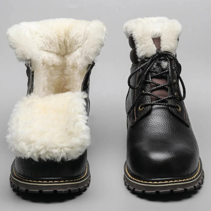 Insulated Black Leather Boots Men