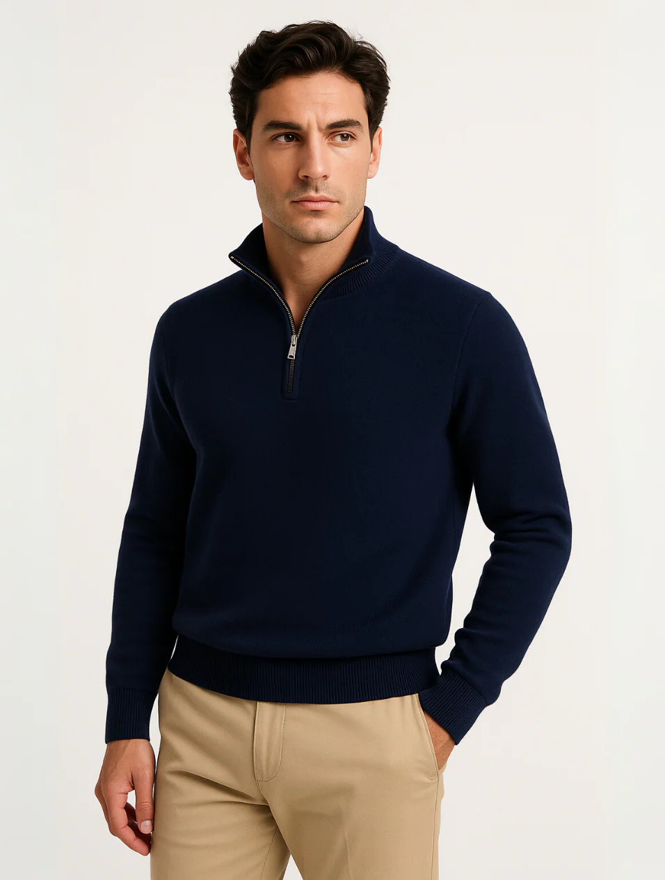 Classic Navy Blue Mens Half Zip Sweater