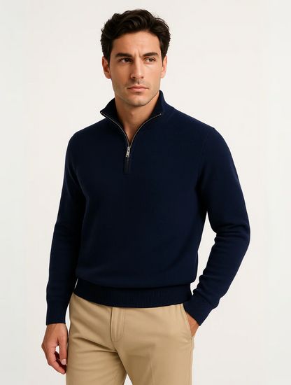 Classic Navy Blue Mens Half Zip Sweater
