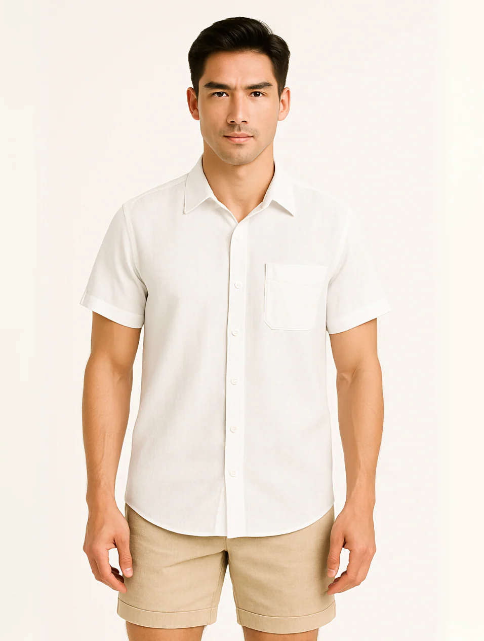 Timeless White Linen Mens Short Sleeve Dress Shirt