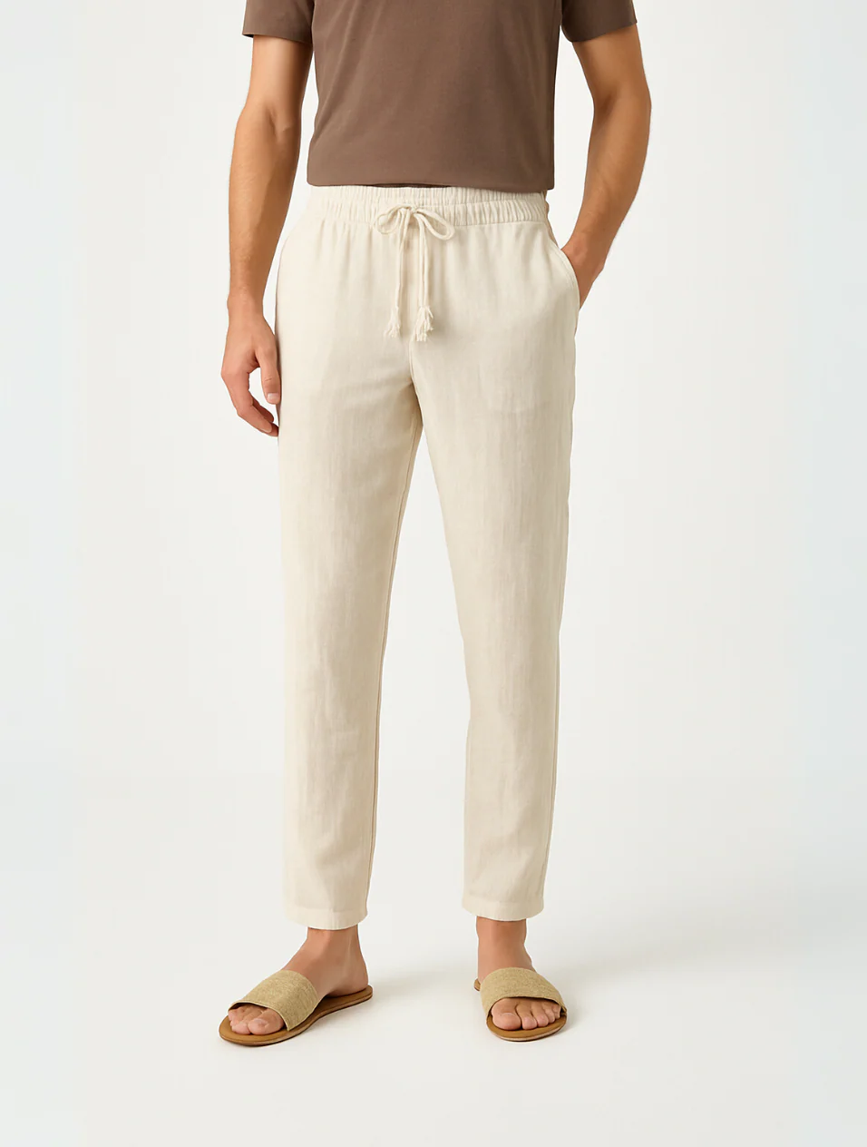 Classic Light Brown Linen Mens Pants