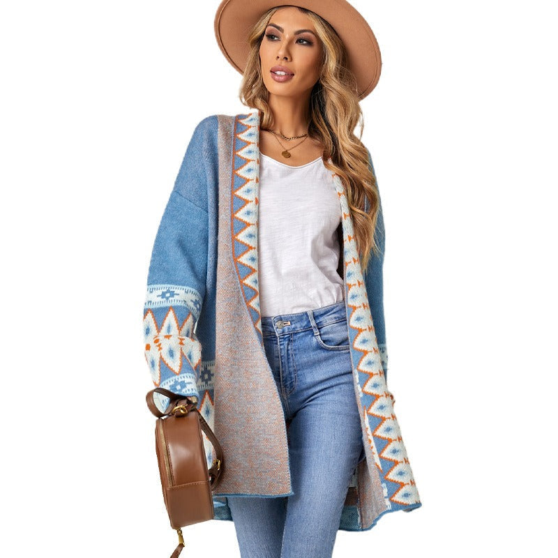 Soft Knit Geometric Sweater for Ladies