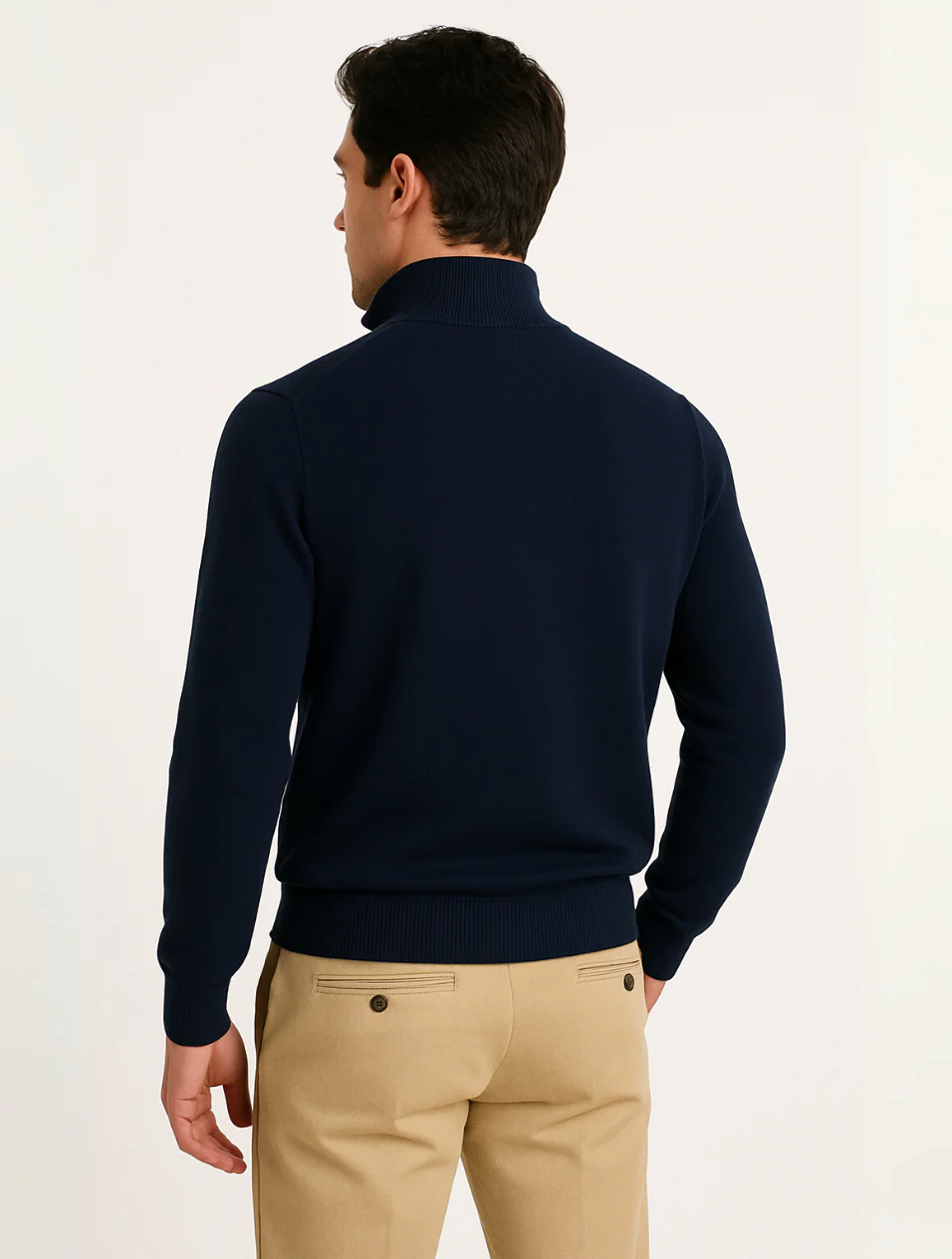 Classic Navy Blue Mens Half Zip Sweater