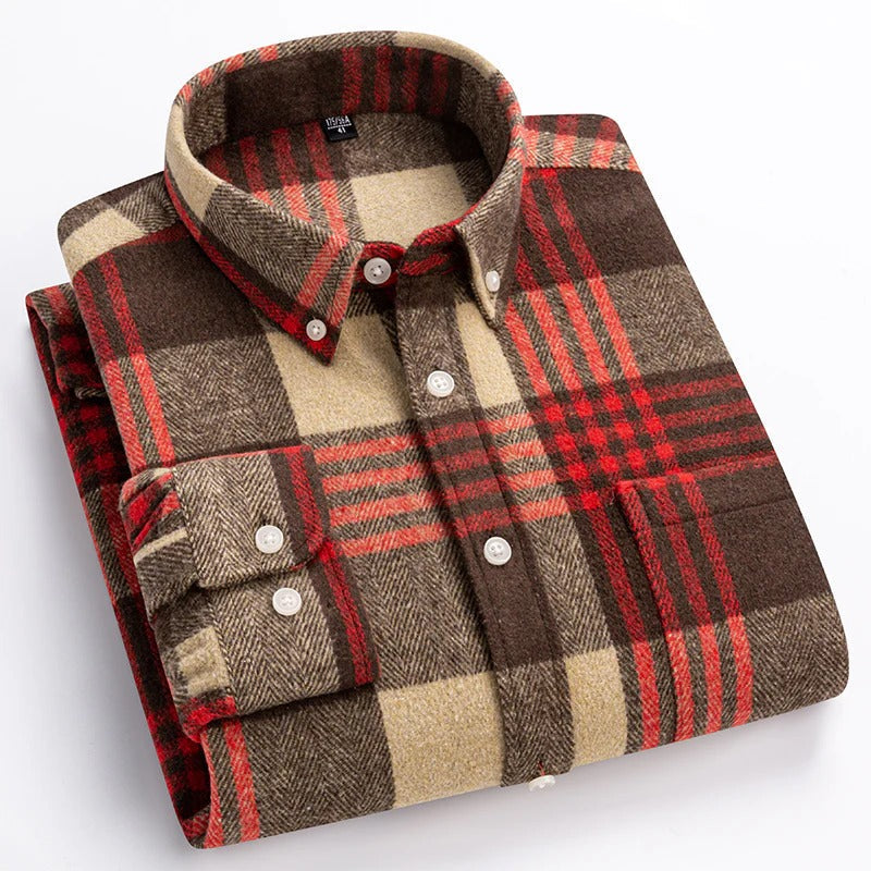 Mens Plaid Cotton Shirt Breathable Comfort Button Front