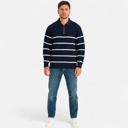 Navy/White Stripe Pullover Sweater For Men
