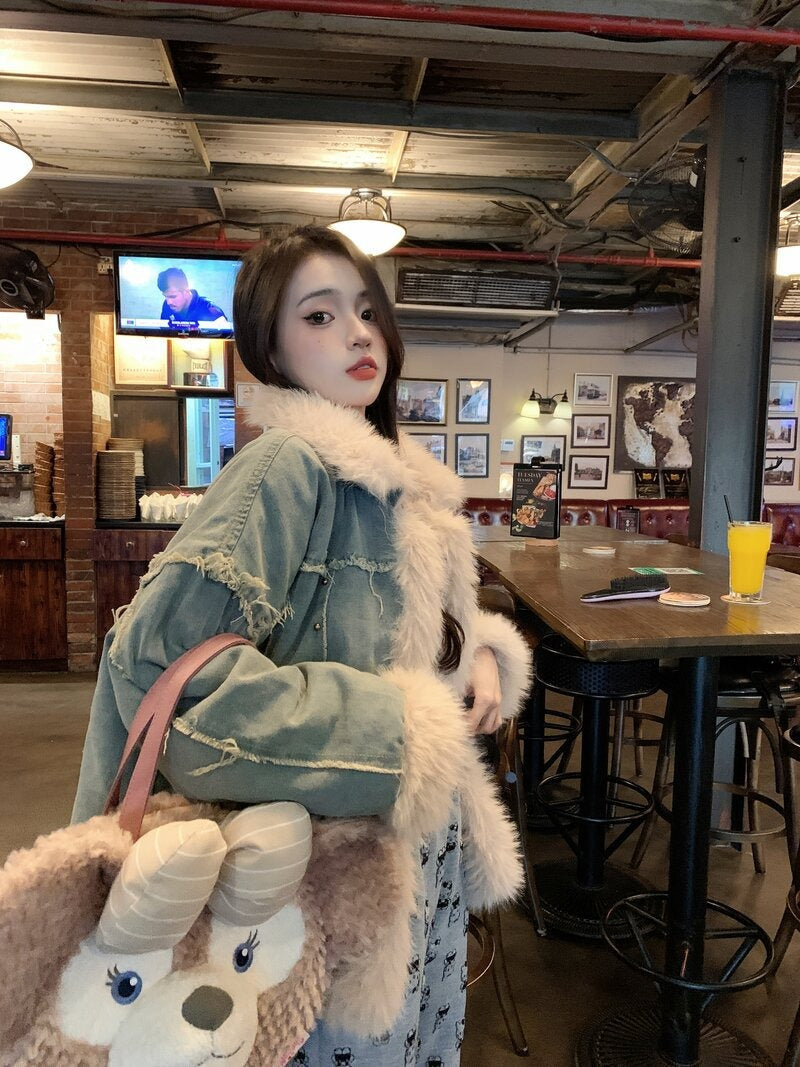 Warm Women's Down Filled Denim Parka Jacket