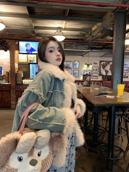 Warm Women's Down Filled Denim Parka Jacket