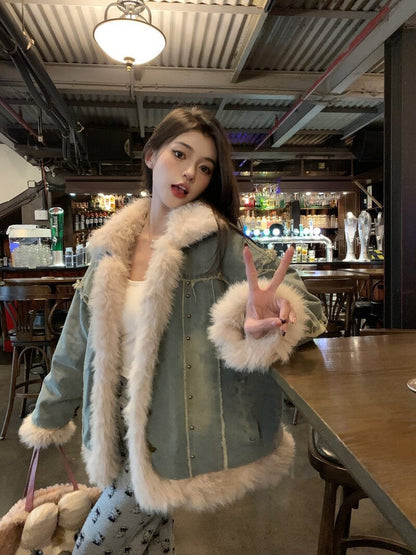 Women's Cozy Blue Down Filled Puffer Coat