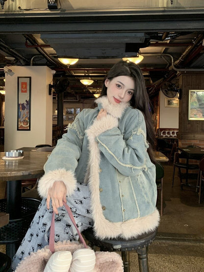 Women's Cozy Blue Down Filled Puffer Coat