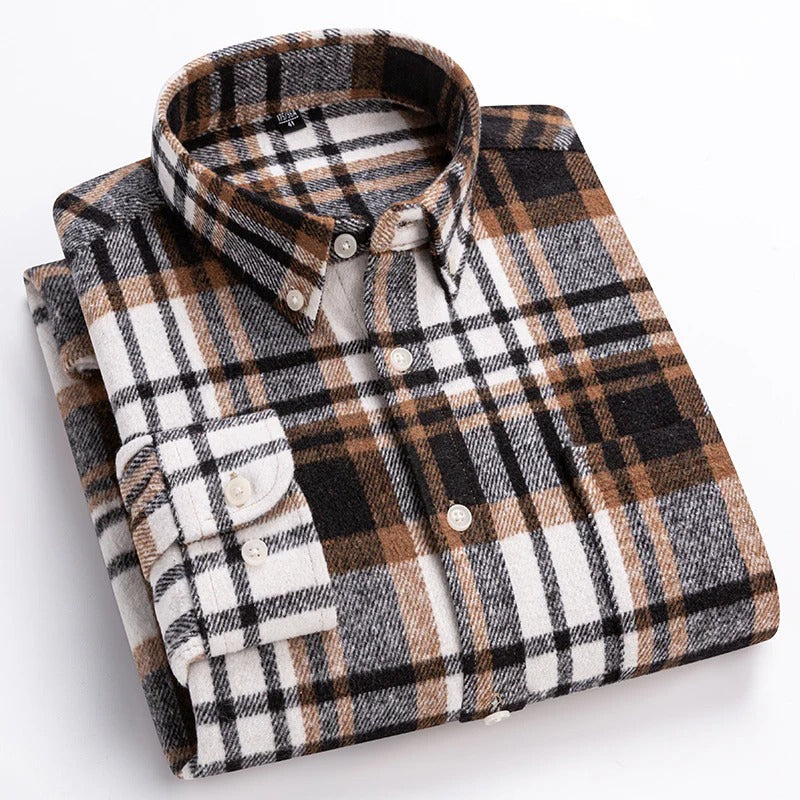 Mens Plaid Cotton Shirt Breathable Comfort Button Front