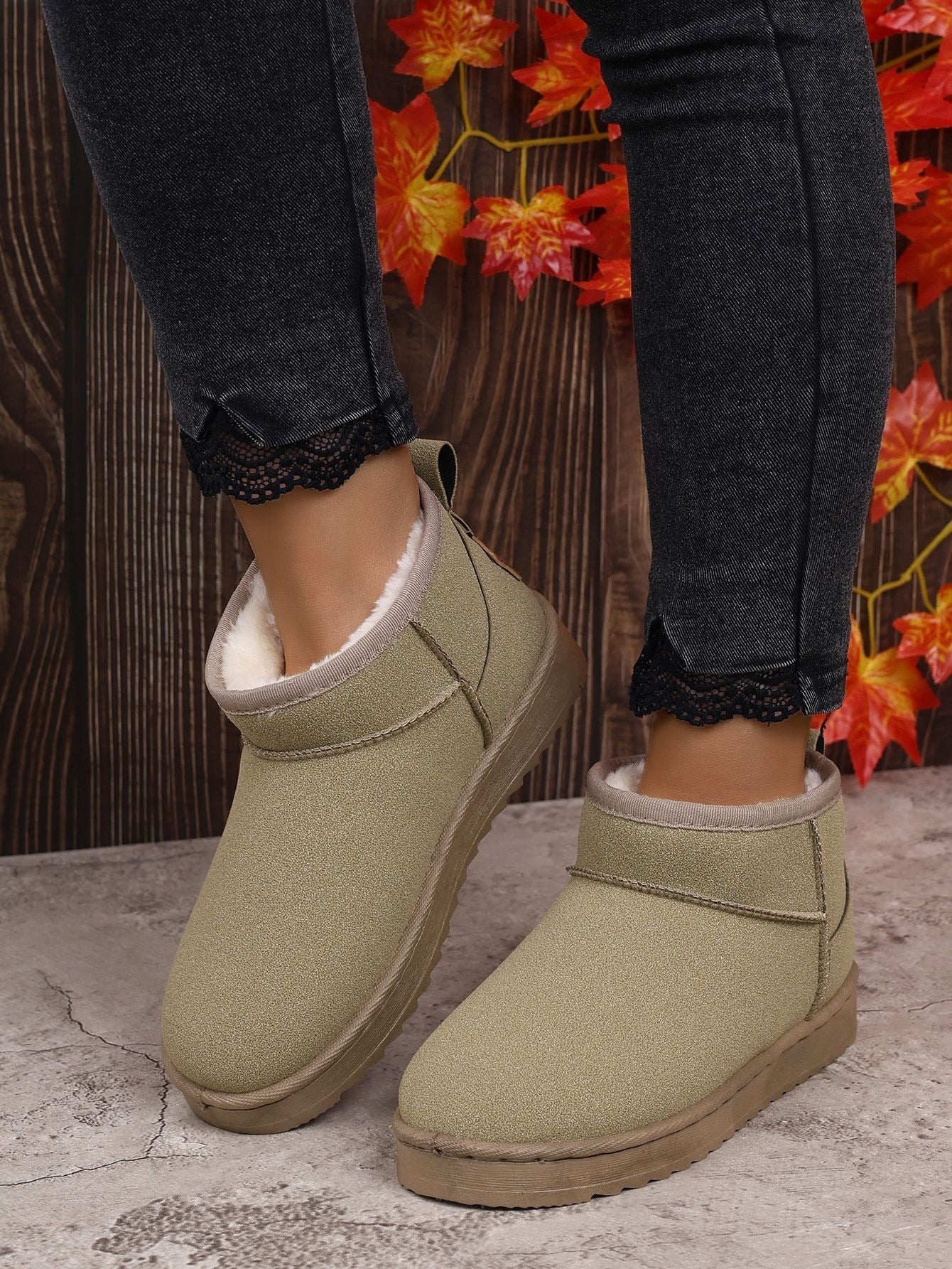 Warm Faux Fur Ankle Boots for Women - Black Mini Boots