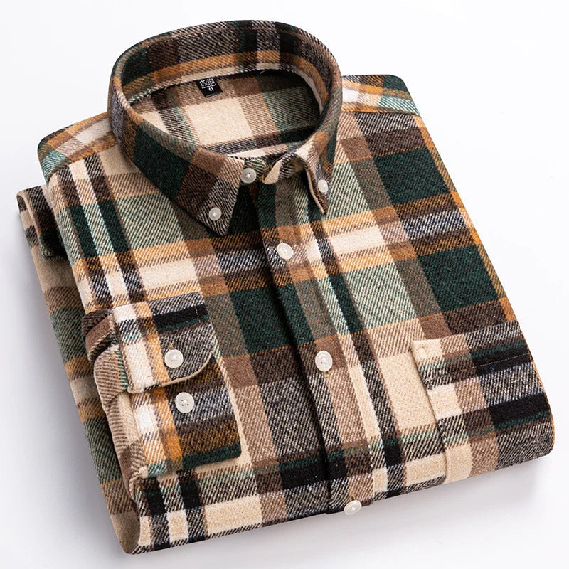 Mens Plaid Cotton Shirt Breathable Comfort Button Front