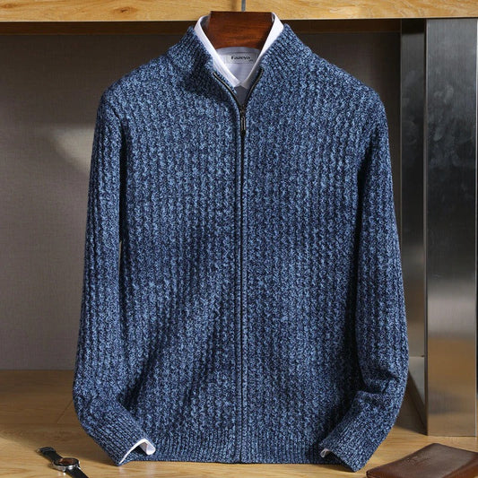 Men's Cashmere Half Zip Sweater Ribbed Texture - OutfitLondon