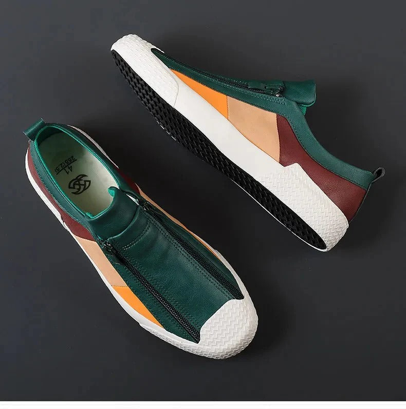 Rome Men's Genuine Leather Zip Sneakers - OutfitLondon