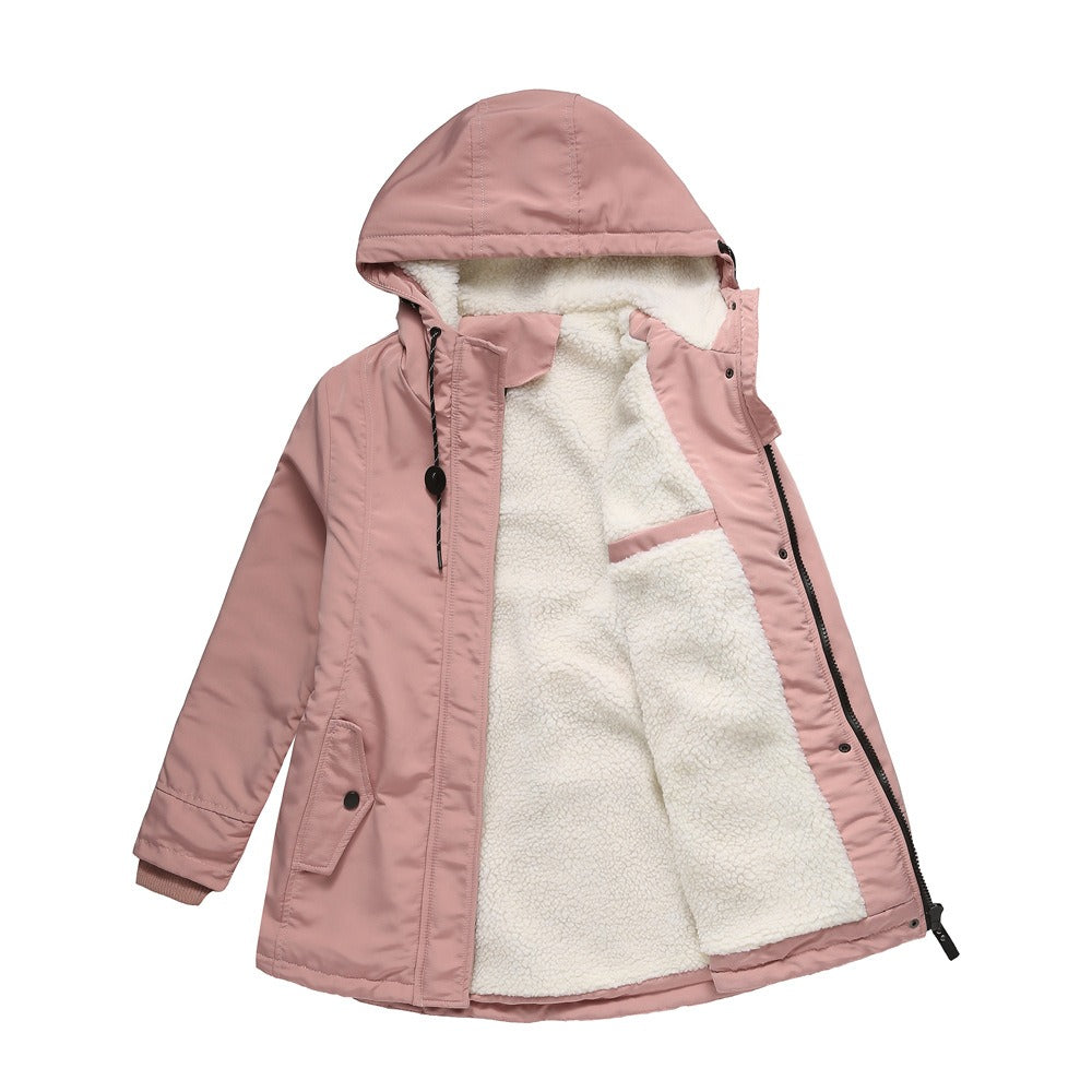 Cozy Ladies Waterproof Parka Coat with Fleece Hood