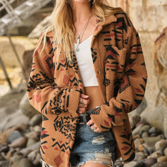 Women's Sherpa Jacket Plush Desert Sunset - OutfitLondon