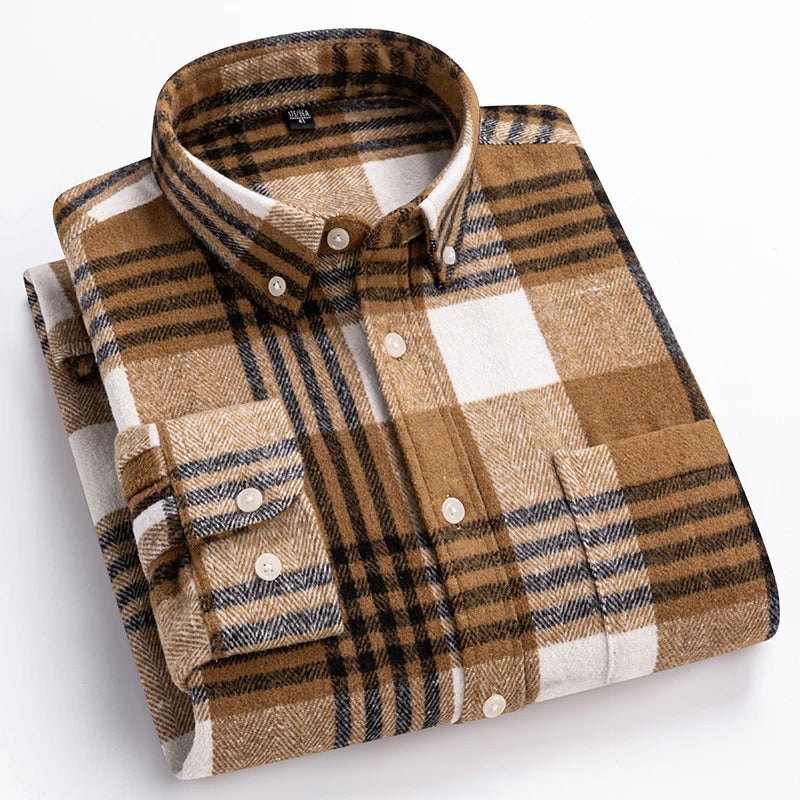 Mens Plaid Cotton Shirt Breathable Comfort Button Front