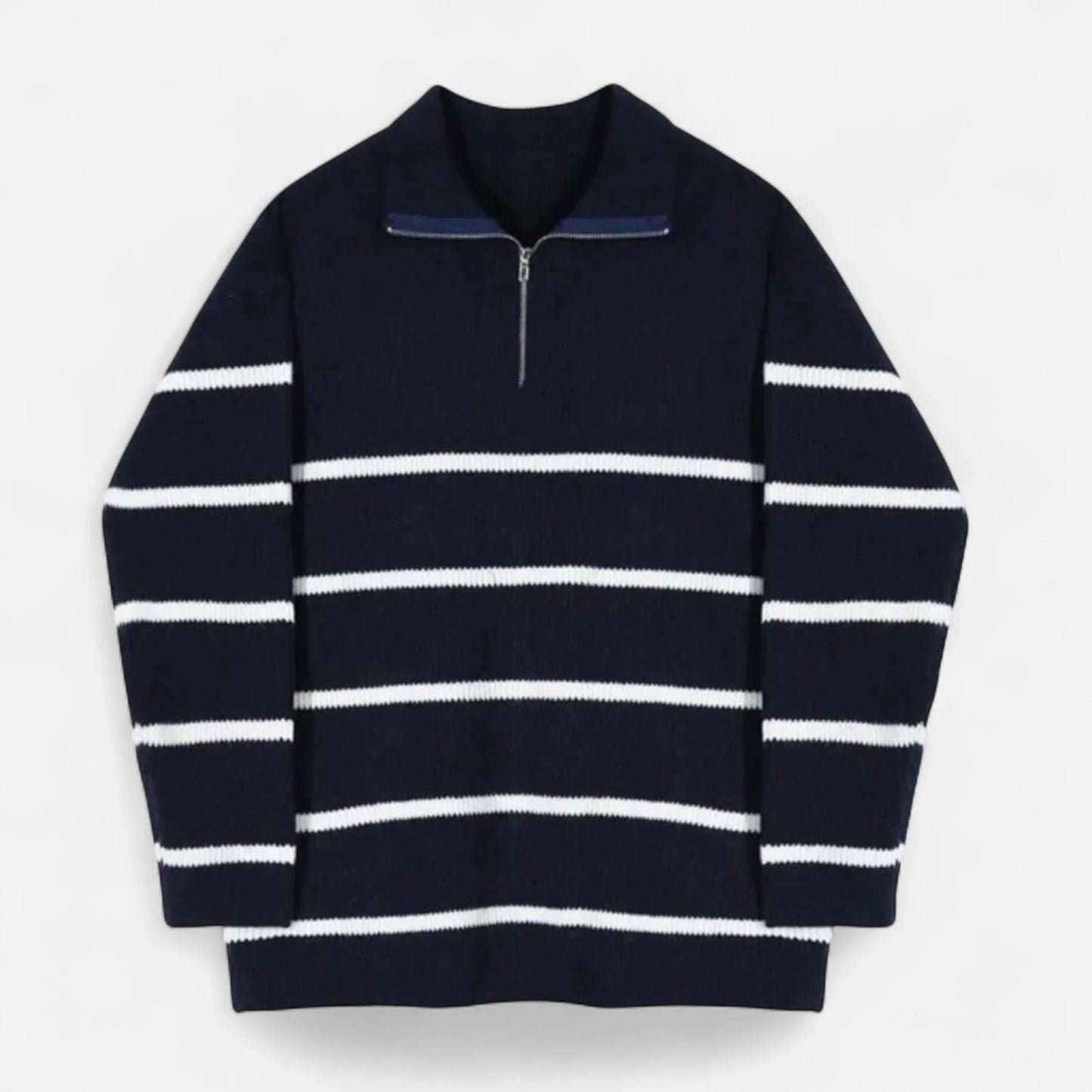 Navy/White Stripe Pullover Sweater For Men - OutfitLondon