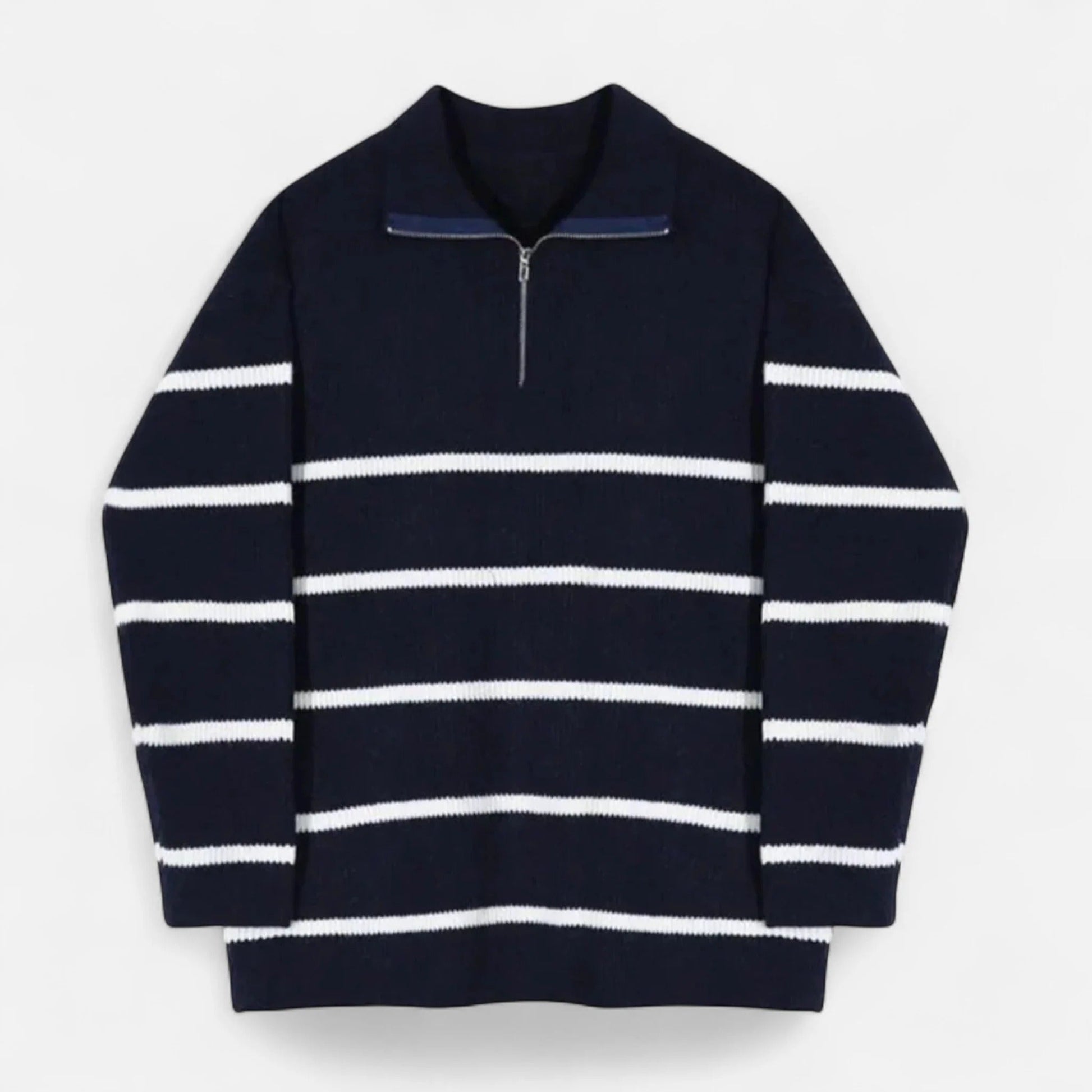 Navy/White Stripe Pullover Sweater For Men - OutfitLondon
