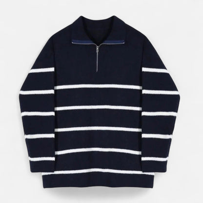 Navy/White Stripe Pullover Sweater For Men - OutfitLondon
