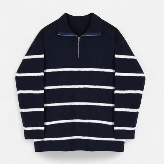 Navy/White Stripe Pullover Sweater For Men - OutfitLondon