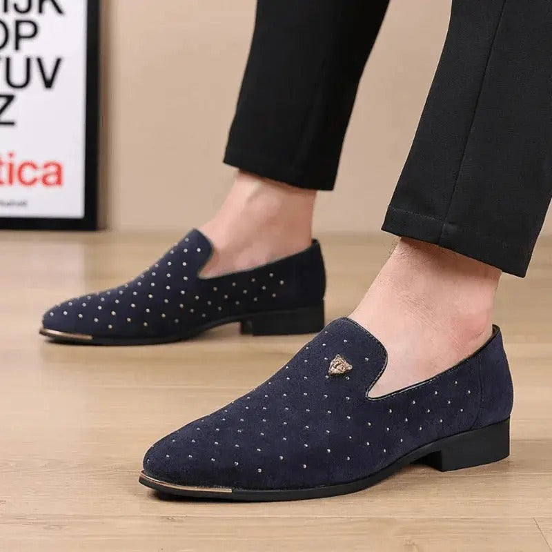 Men's Dark Blue Suede Loafers with Studs