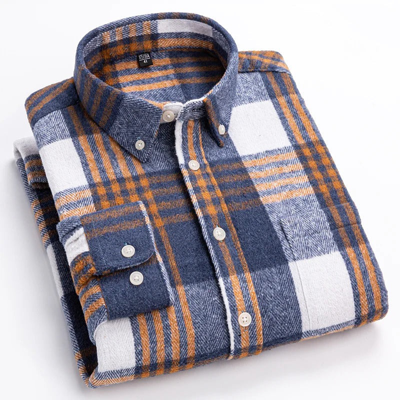 Mens Plaid Cotton Shirt Breathable Comfort Button Front