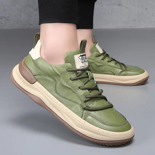 Comfortable Mens Leather Walking Shoes - Classic Casual Sneakers - OutfitLondon