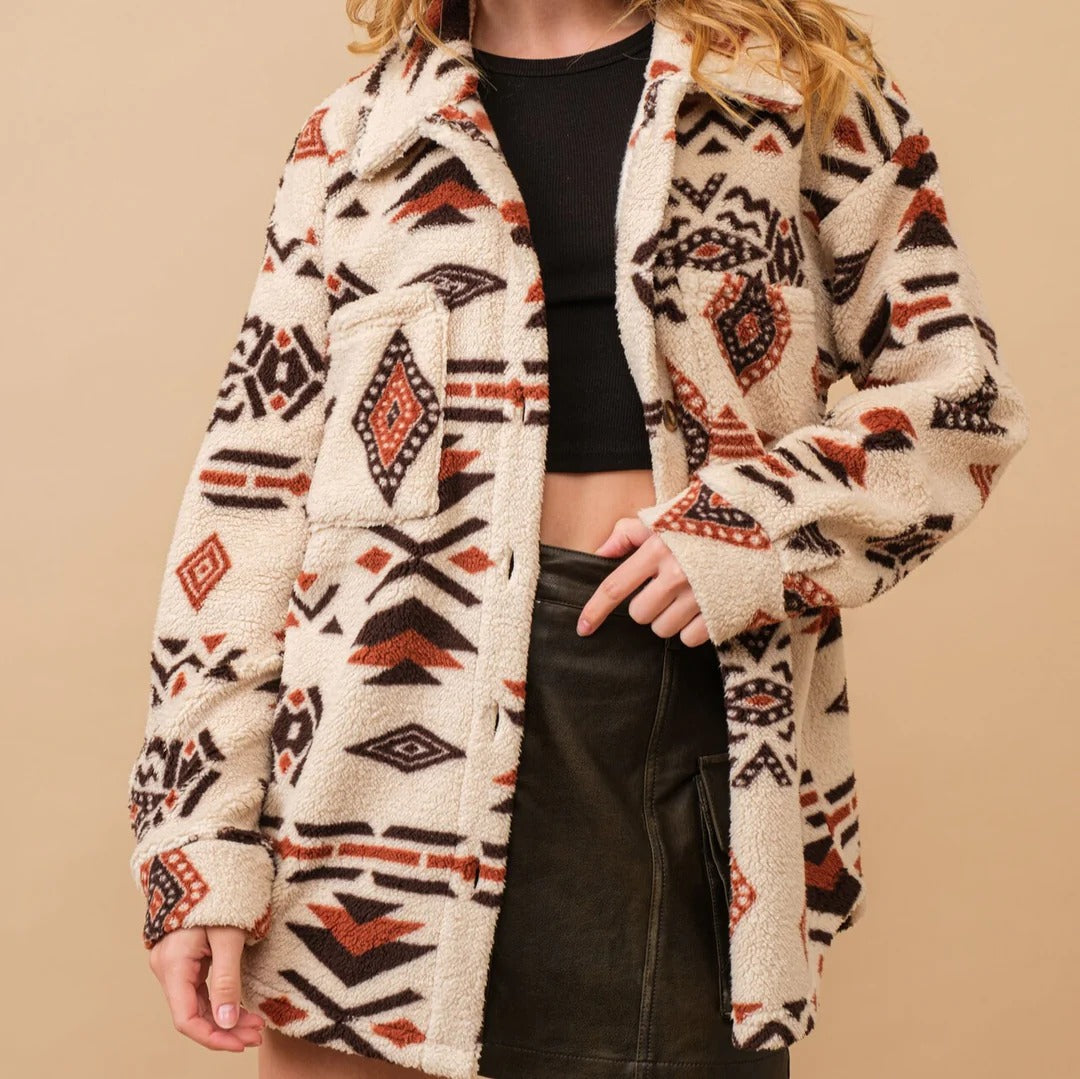 Women's Sherpa Jacket Plush Desert Sunset