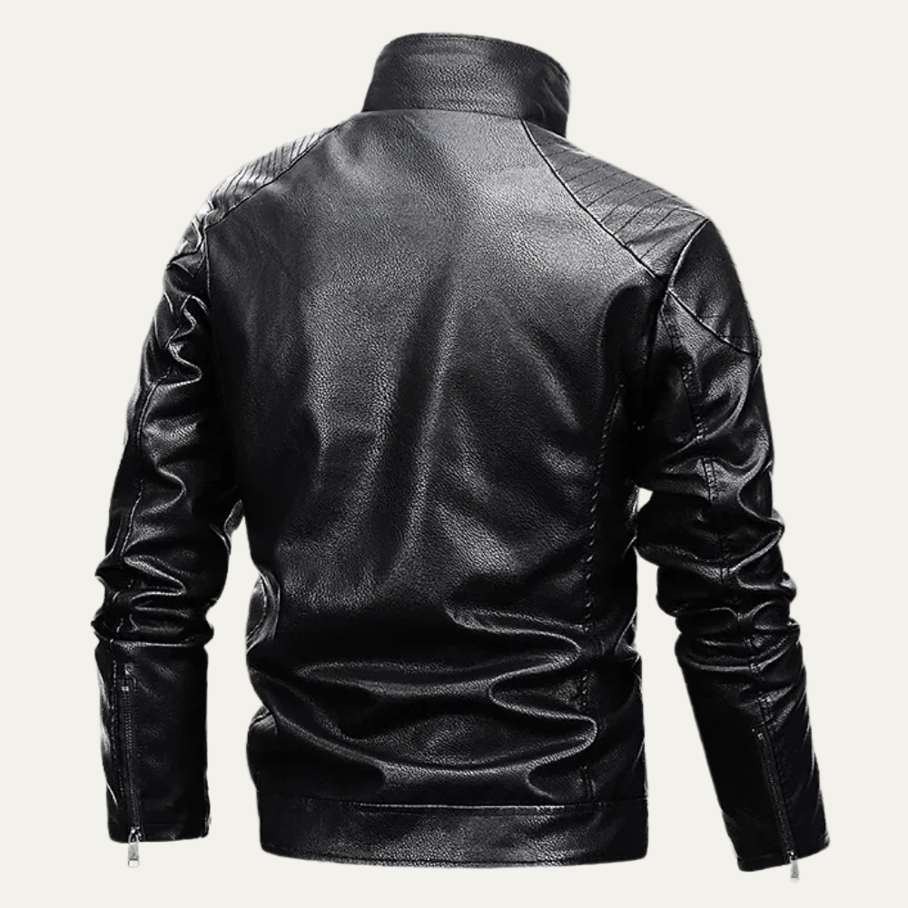 Men's Synthetic Leather Coat with Fuzzy Collar
