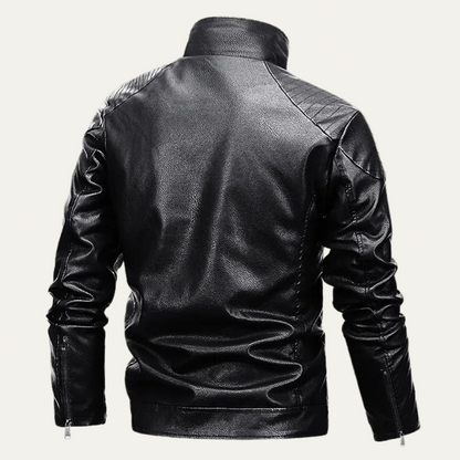 Men's Synthetic Leather Coat with Fuzzy Collar