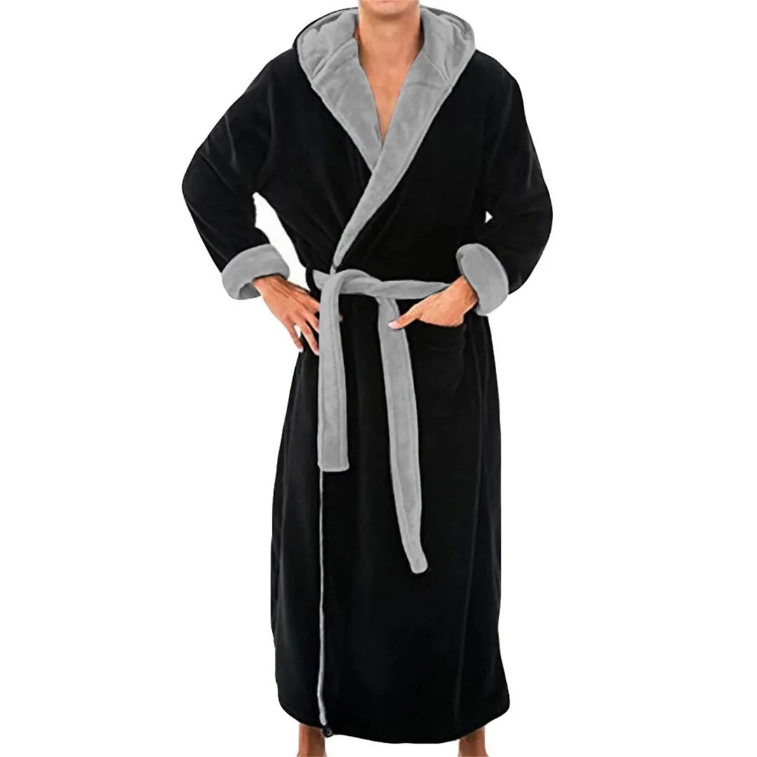 Warm Navy Blue Men's Bath Robe - OutfitLondon