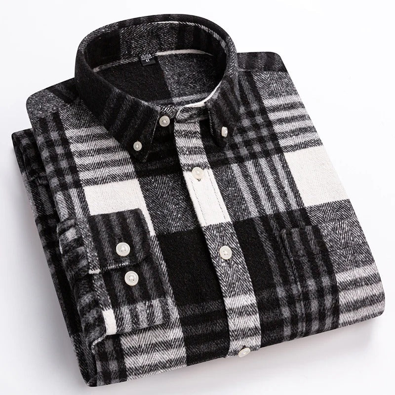 Mens Plaid Cotton Shirt Breathable Comfort Button Front