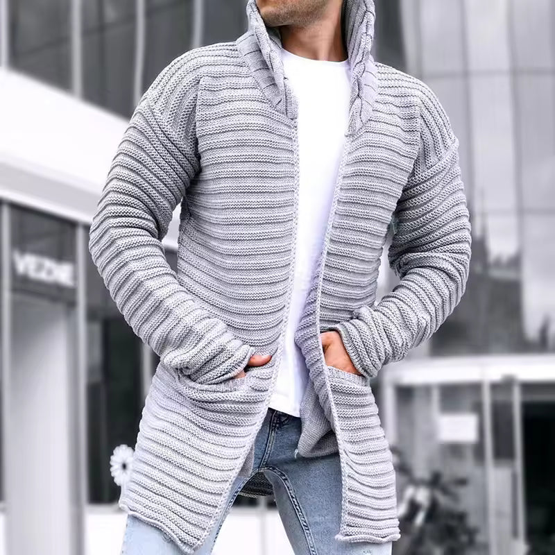 Warm Textured Knit Crew Neck Cardigan