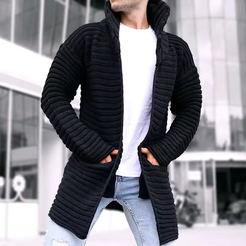 Warm Textured Knit Crew Neck Cardigan