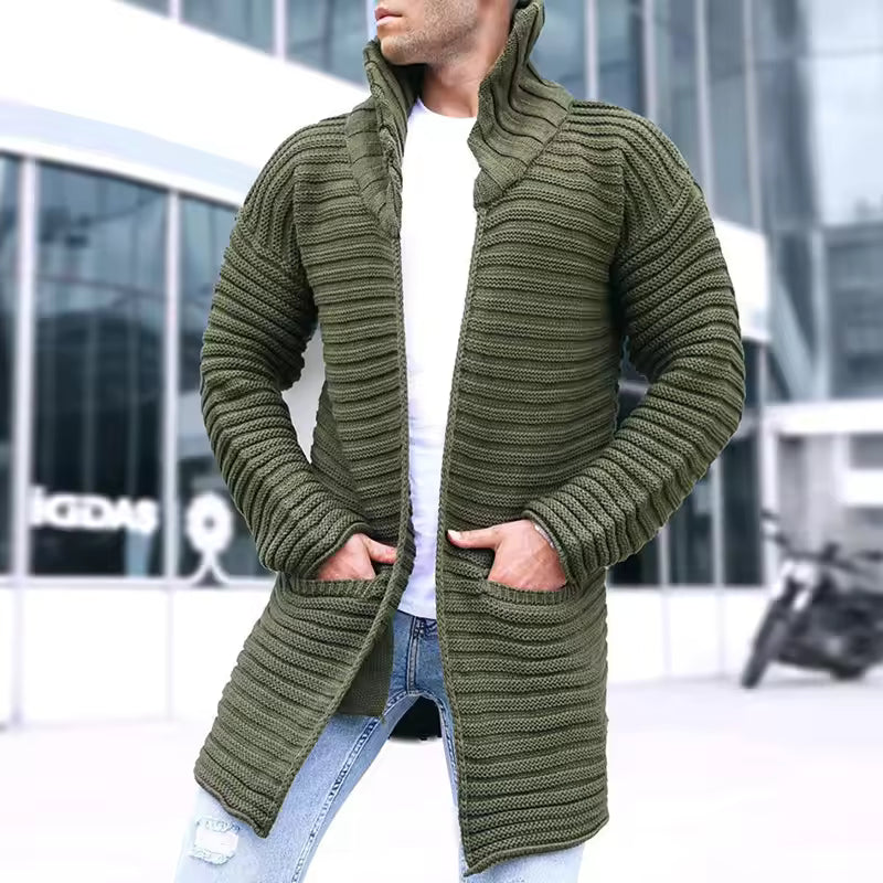 Warm Textured Knit Crew Neck Cardigan