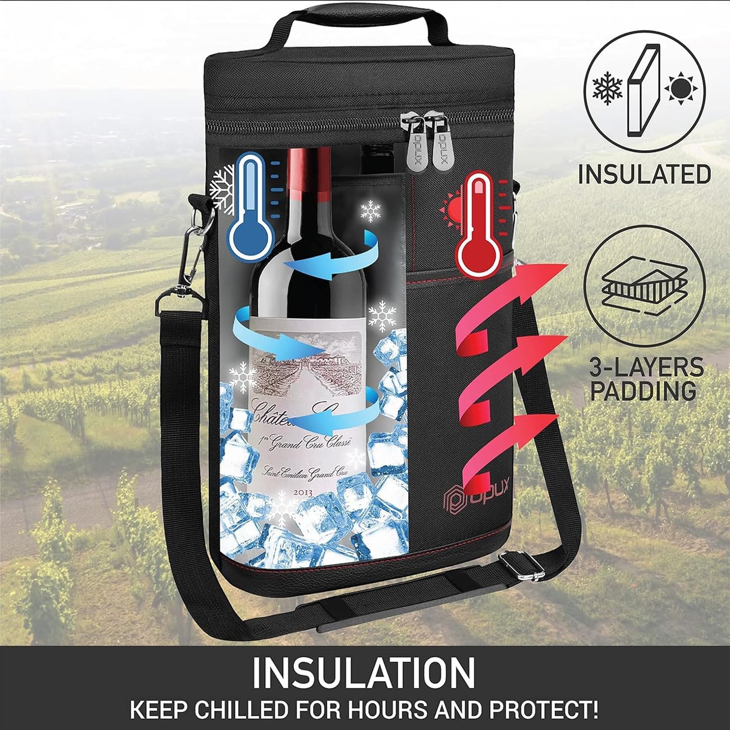 Thermal Wine Carrier Bag with Padded Strap