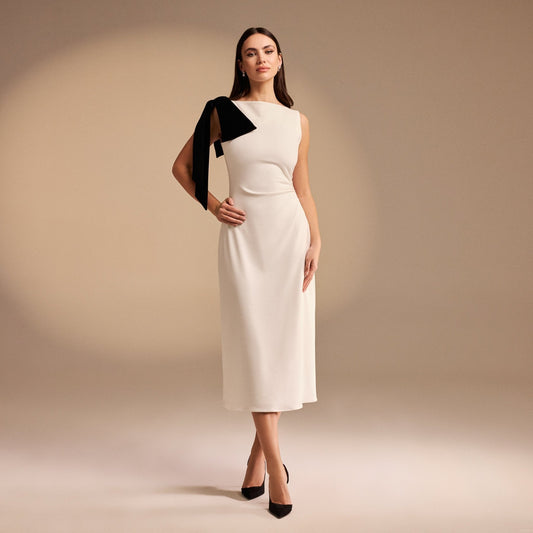 Elegant Midi Dress with Bow Detail for Wedding Guests - OutfitLondon