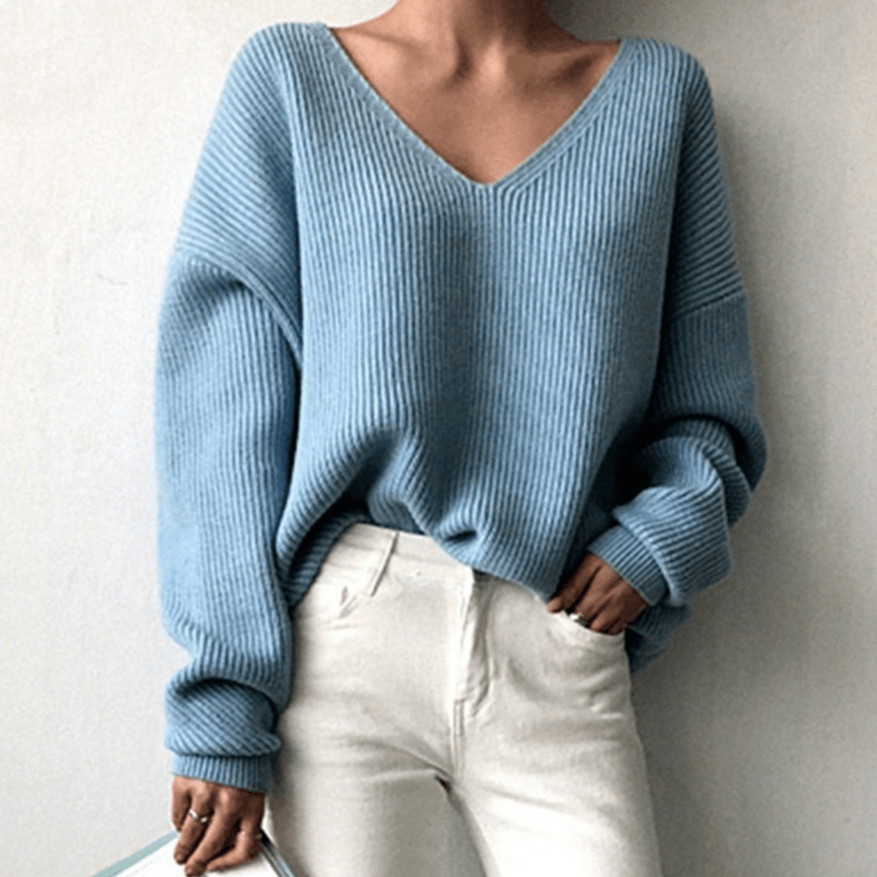 Soft V-Neck Winter Knit Sweater - OutfitLondon