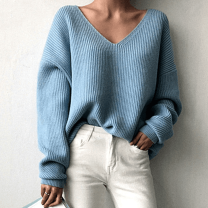 Soft V-Neck Winter Knit Sweater - OutfitLondon
