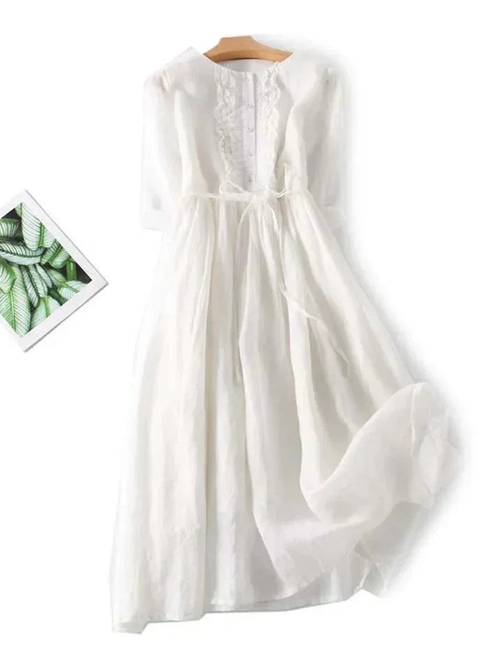 Women's Elegant Casual Midi Dress with Waist Belt
