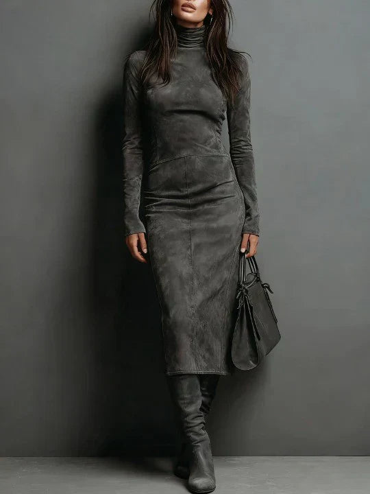 Luxury Suede Long Sleeve Maxi Dress