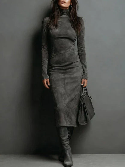 Luxury Suede Long Sleeve Maxi Dress