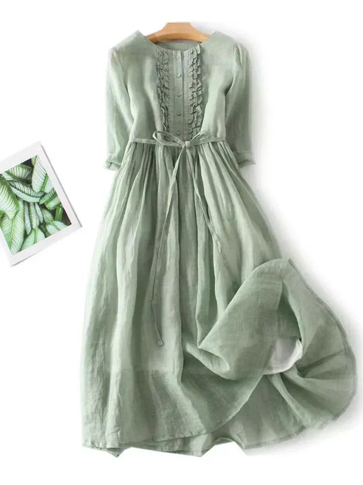 Women's Elegant Casual Midi Dress with Waist Belt