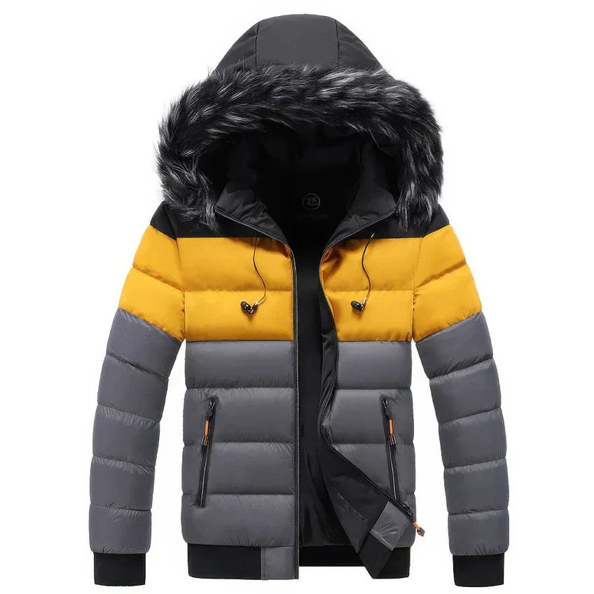 Warm Men's Parka Coat with Faux Fur Trim